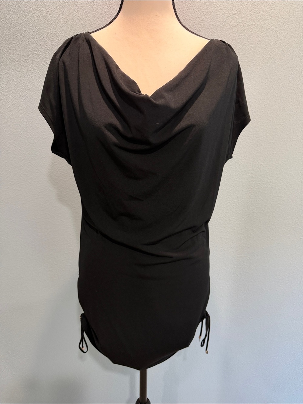 White House Black Market Black Draped Cowl Neck Top with Side Ties